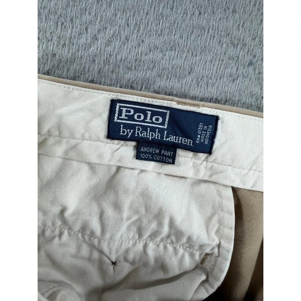 Polo Ralph Lauren Andrew Pant Mens 36x30 Khaki Pleated Cuffed Chino Pants Cotton